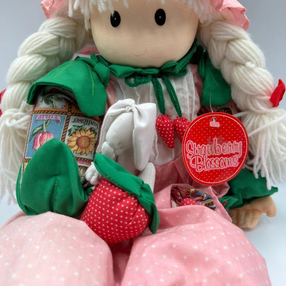 Vintage 1997 Strawberry Blossoms Rag Doll Joelson Industries Pink Floral Bunny